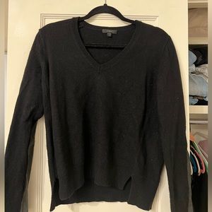 J. Crew Black Vneck Sweater with Leather Sleeves